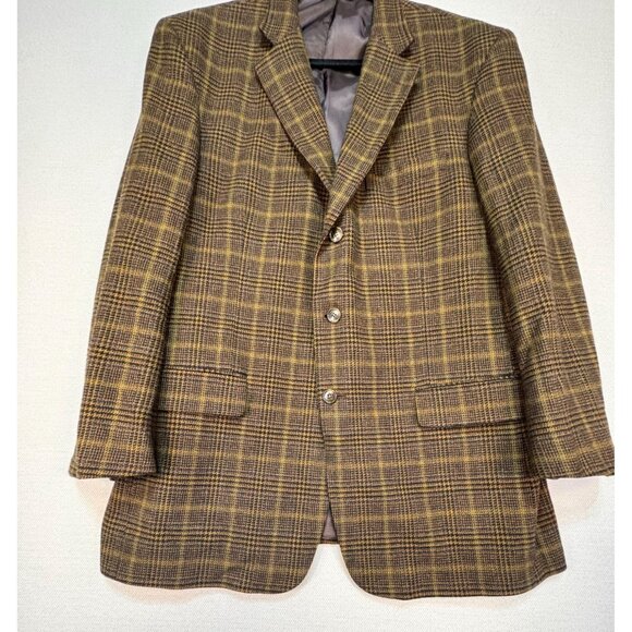 Ethomas Men's Custom Tailored Blazer Blend Size 42/43 Brown Plaid  Wool Cashmere - Picture 2 of 10